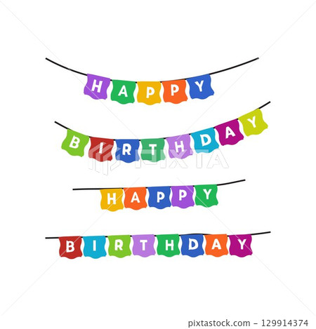 colorful happy birthday hanging flag Banners for Celebration 129914374