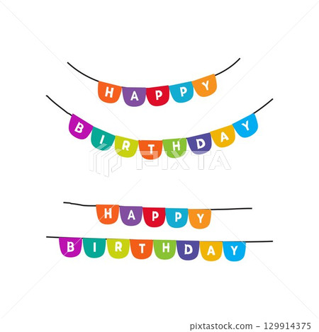 colorful happy birthday hanging flag Banners for Celebration 129914375