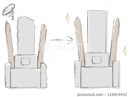 A decayed Japanese gravestone and a beautifully repaired one A decayed Japanese gravestone and a beautifully repaired one 129914432