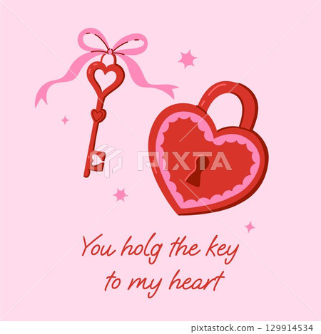 Key and lock in the shape of a heart. Vector graphics. Key and lock in the shape of a heart. Vector graphics. 129914534