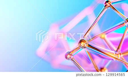 Abstract geometric shapes with colorful pink and blue gradient and glass structures. 129914565