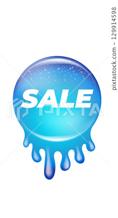 Round Sale Sticker Vector, Ice water blue Liquid Melt Design with Gradient, Glowing Effect, SALE Text, Social Media Post Element, Online Shop Promotion, Special Offer Label, Modern Graphic 129914598