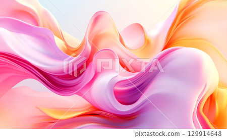 Vibrant abstract waves blend soft pink, orange, and yellow hues 129914648
