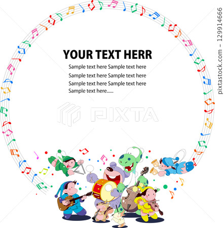 兒童和動物演奏樂器的框架 129914666