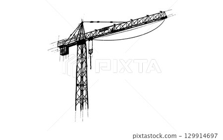 Building crane sketch Building crane sketch 129914697
