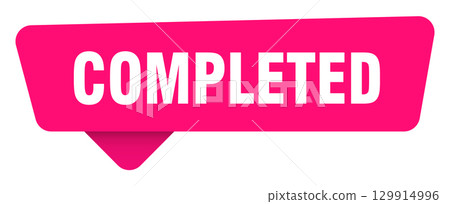 completed magenta sticker isolated on transpatent background. completed sign completed magenta sticker isolated on transpatent background. completed sign 129914996