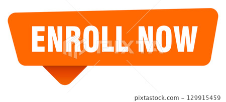 enroll now sticker. enroll now orange sign isolated on transpatent background 129915459