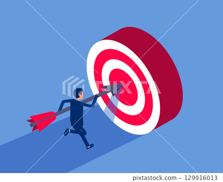 Businessman holding an arrow rushing towards. Flat isometric vector concept 129916013