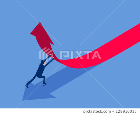 Businessman changes the direction of the arrow. Flat isometric vector concept 129916015