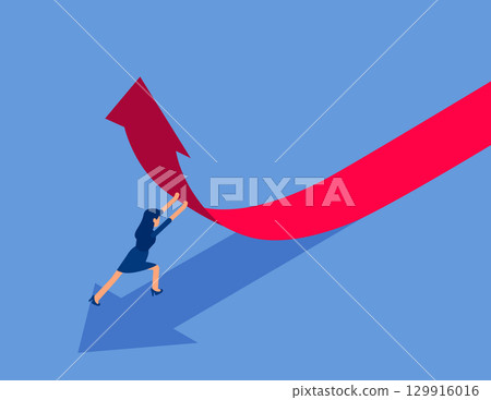 Businesswoman changes the direction of the arrow. Flat isometric vector concept Businesswoman changes the direction of the arrow. Flat isometric vector concept 129916016