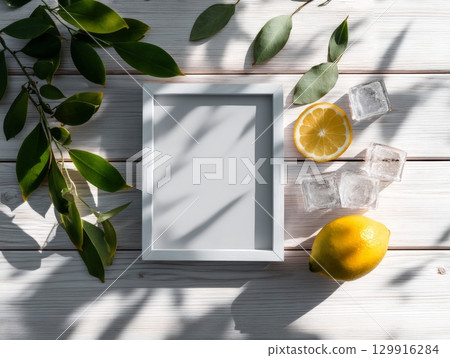 Fresh Citrus Summer Mockup with Wooden Frame 129916284