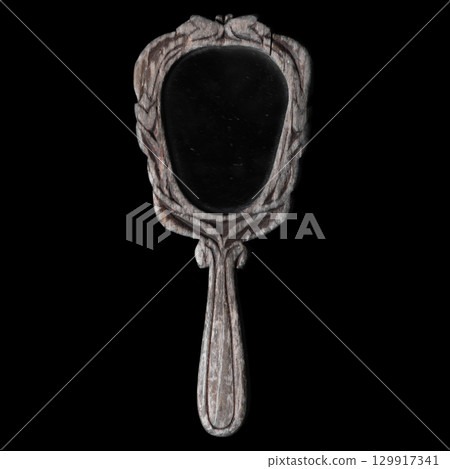 Retro vintage hand mirror isolated on black 129917341
