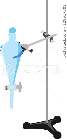 實驗室分液漏斗固定在支架上並夾緊 129917503