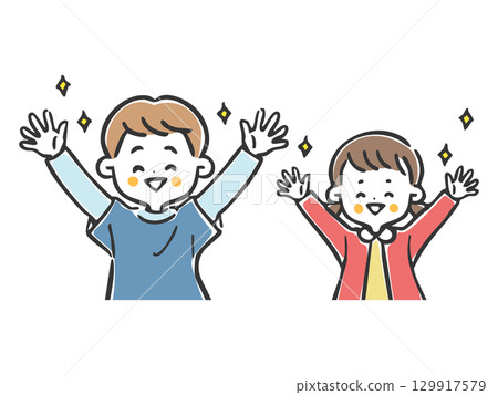 快樂的男孩和女孩的上半身向量 129917579