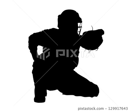 Baseball catcher silhouette vector 129917643