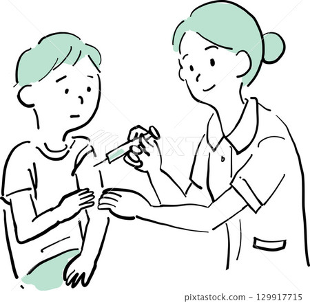 一名兒童接受護士注射的插圖 129917715