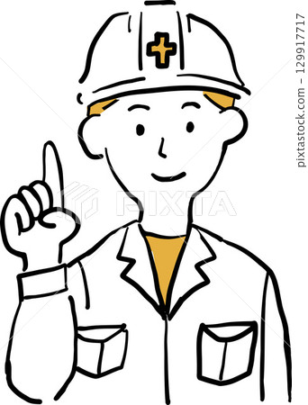 一名工人舉起手指呼籲安全 129917717