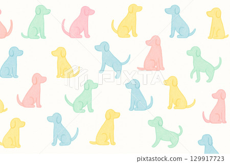Lined pastel hand-drawn dog pattern on a white background 129917723