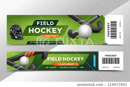 Realistic Illustrations for Field Hockey Ticket Set 129917843
