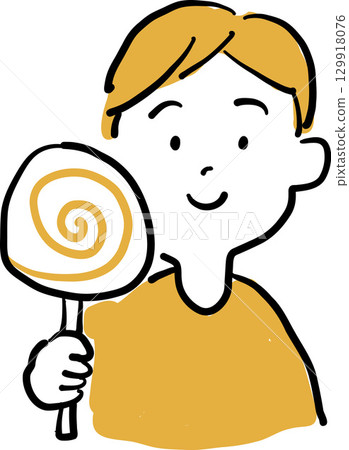 Illustration of a boy holding a lollipop Illustration of a boy holding a lollipop 129918076