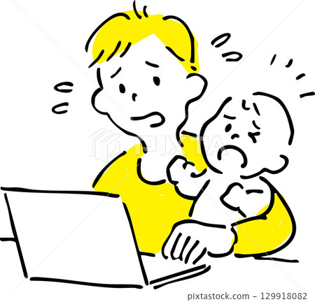 父母在家工作的同時努力撫養孩子的插圖 129918082