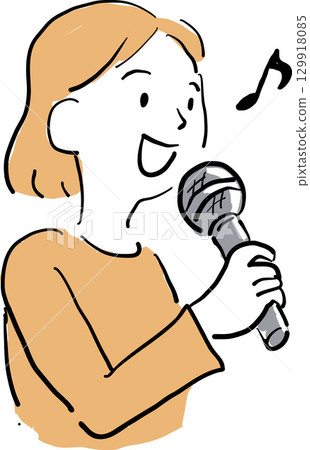 一位女士用麥克風唱歌的插圖 一位女士用麥克風唱歌的插圖 129918085