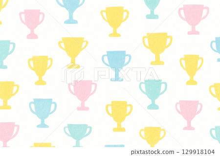 Pastel hand-drawn trophy pattern on a white background 129918104