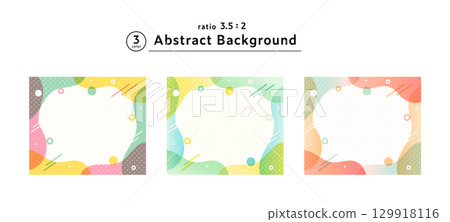 Set of illustrations of abstract background frames with curved, wavy lines and polka dots. Pop design, abstract frame. 129918116