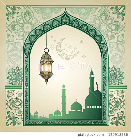 islamic mosque background with islamic ornament 129918286
