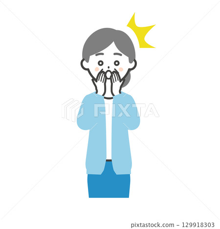 Illustration of an elderly woman surprised with her hand over her mouth 129918303