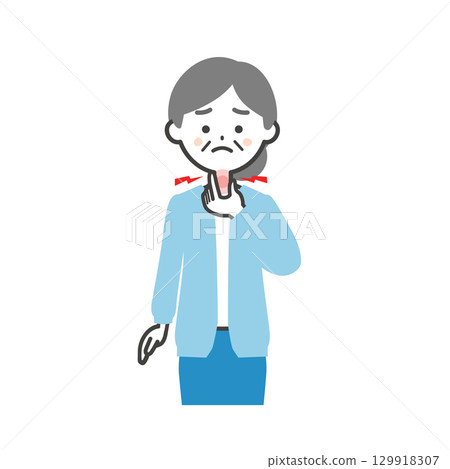 一位老年婦女摀住喉嚨的插圖 129918307