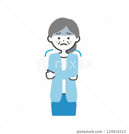 Illustration of an elderly woman who feels cold 129918312