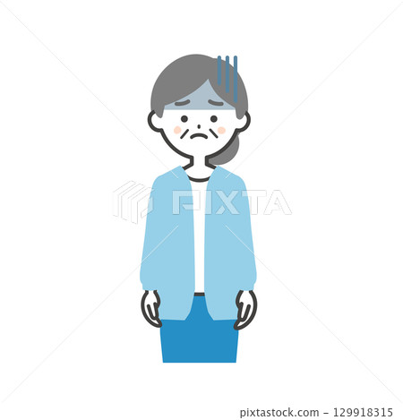 一位表情陰鬱的老年婦女的插圖 129918315