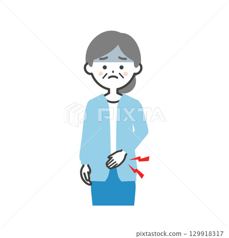 一位老年婦女摀著肚子的插圖 129918317