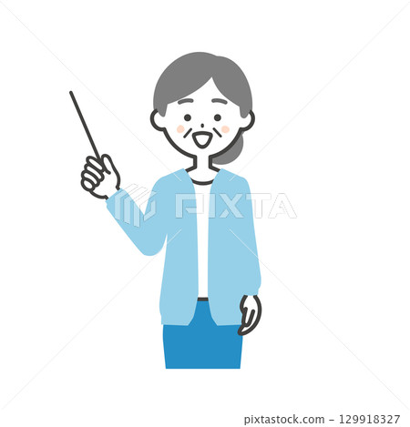 一位老年婦女用指針指向的插圖 129918327