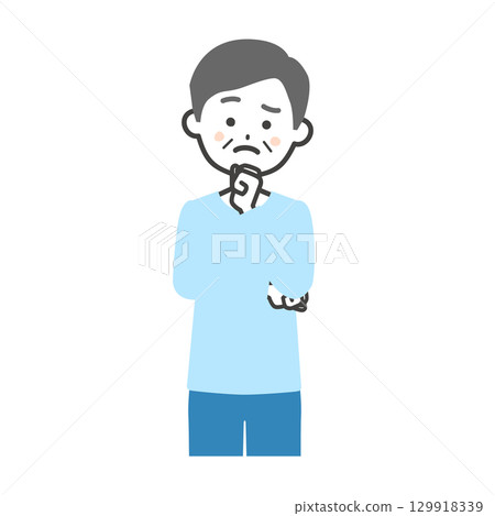 一位老人用拳頭托著下巴思考的插圖 129918339