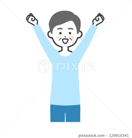 一位老人舉起雙拳的插圖 129918341