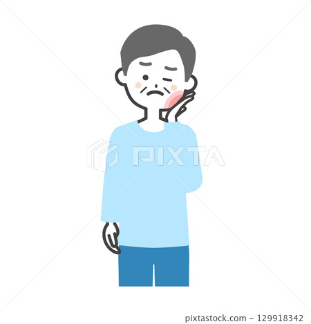 一位老人摀著腫脹的臉頰的插圖 129918342
