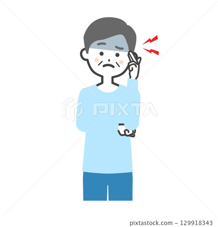 Illustration of an elderly man holding his temples Illustration of an elderly man holding his temples 129918343
