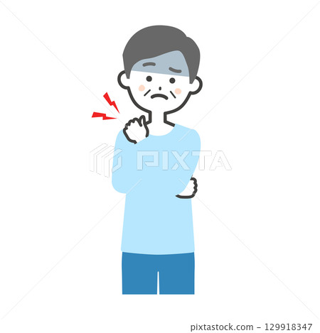 Illustration of an elderly man holding his shoulder 129918347