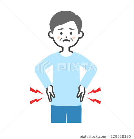 Illustration of an elderly man holding his waist 129918350