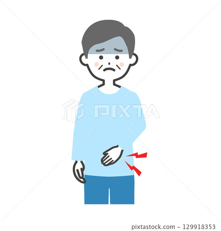 一位老人摀著肚子的插圖 129918353