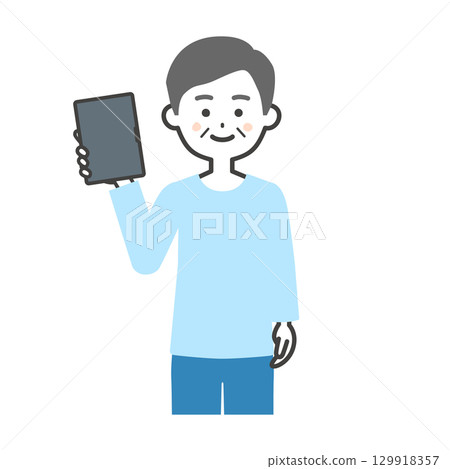 一位老人拿著平板電腦的插圖 一位老人拿著平板電腦的插圖 129918357