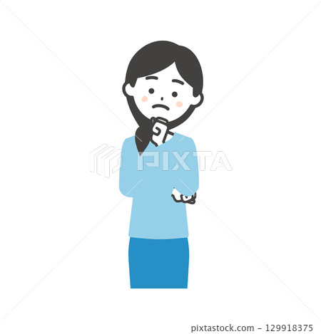 一位女士用拳頭托著下巴思考的插圖 一位女士用拳頭托著下巴思考的插圖 129918375