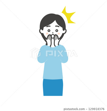 一位驚訝的女人用手摀住嘴巴的插圖 一位驚訝的女人用手摀住嘴巴的插圖 129918376