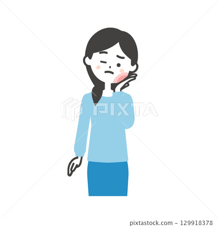 Illustration of a woman holding her swollen cheeks Illustration of a woman holding her swollen cheeks 129918378