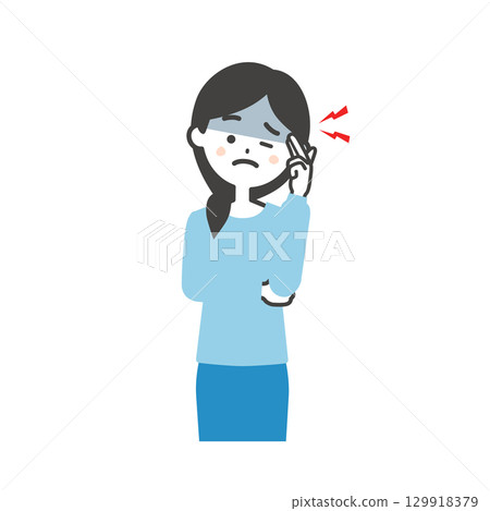 一位女士摀著太陽穴的插圖 一位女士摀著太陽穴的插圖 129918379