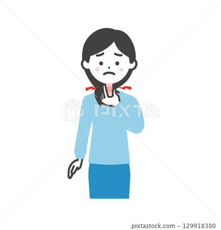 一名婦女摀住喉嚨的插圖 129918380