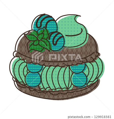 Chocolate mint macaron cake 129918381