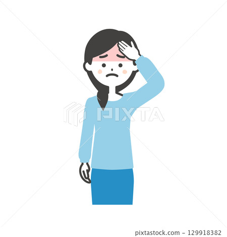 一位女士摀著額頭的插圖 一位女士摀著額頭的插圖 129918382